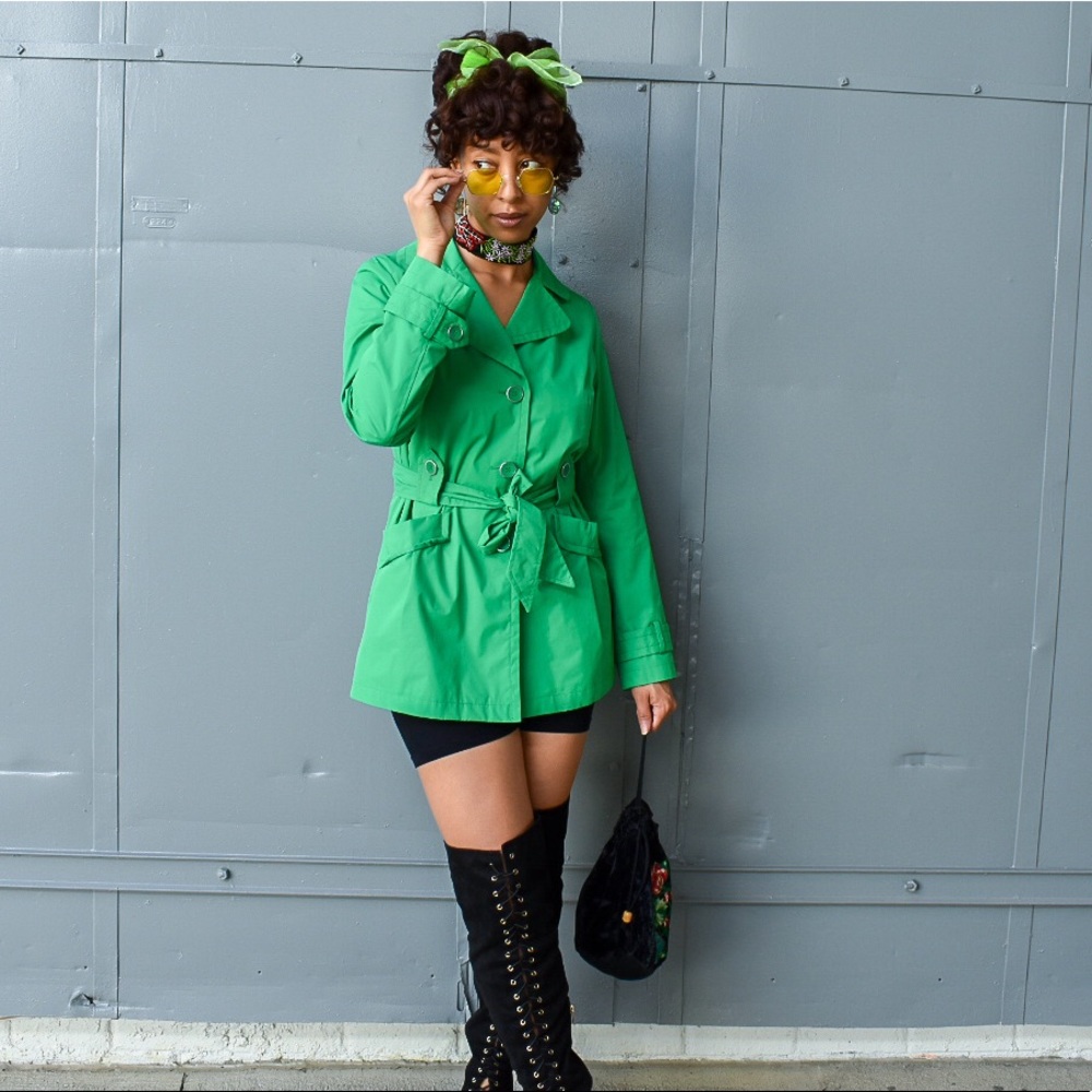 Faded Glory Green Trench Coat sz M - Picture 14 of 15